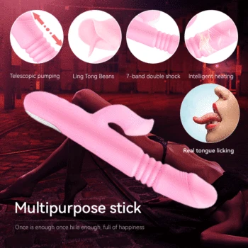 Heating Powerful Telescopic Vibrator For Women Tongue Licking Sex Toys Soft Silicone Clitoris Massage Stick Female Masturbators 2