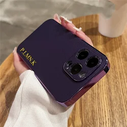 Personalized Leather Plating Case with Custom Name Initials - iPhone 12 Pro (Purple)