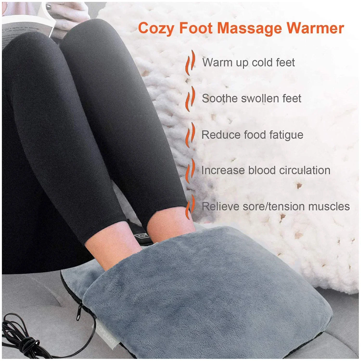 USB Rechargeable Electric Foot Warmer with Vibration Heat Massage Options Relieve Stress Tension Muscle Pain Flannel Material