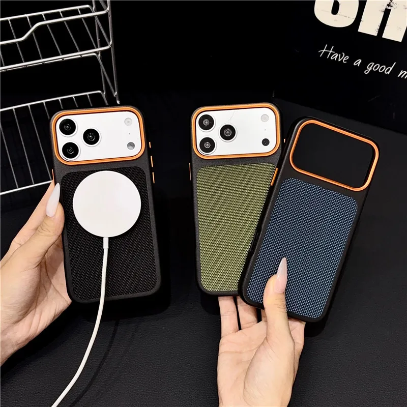 ELVEV Magnetic Luxury Carbon Fiber Pattern Color Blocking Leather Phone Case