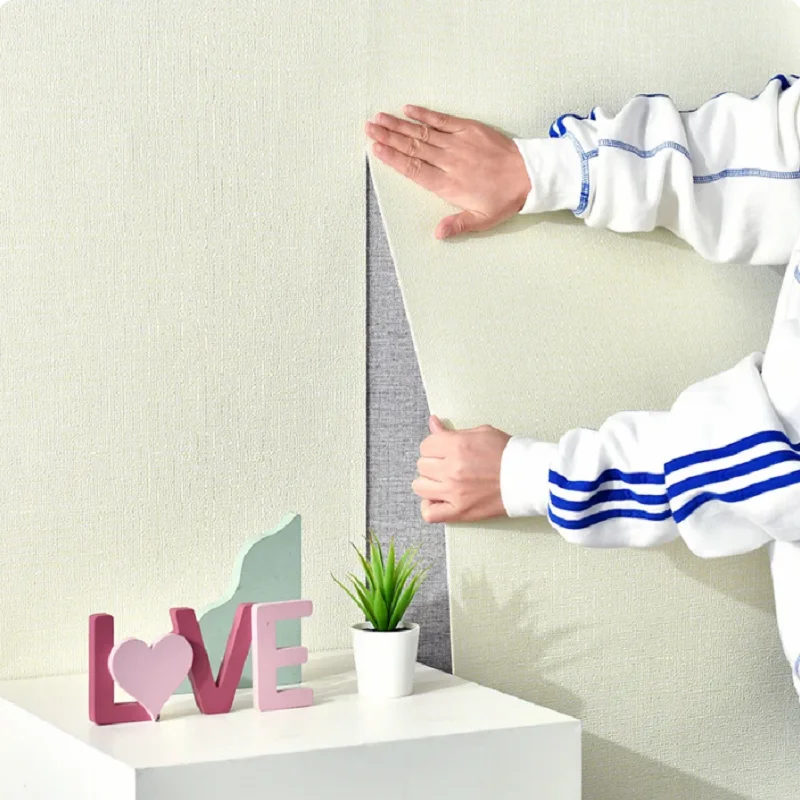 1.5ft&sup2;/Roll Foam Linen Wall Stickers Moisture-proof Vinyl Self-adhesive Wallpapers Baby Living Room DIY Home Decoration Stickers