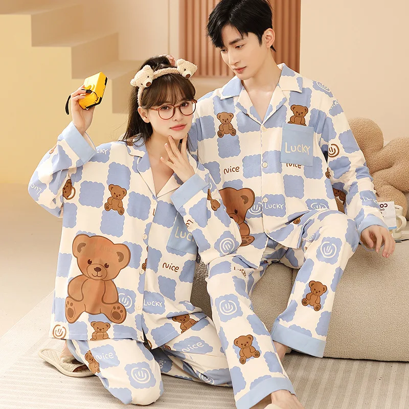 High Quality Cotton Sleepwear for Couples Korean Fashion Home Clothes Women and Men Matching Pajamas Set pijamas para parejas