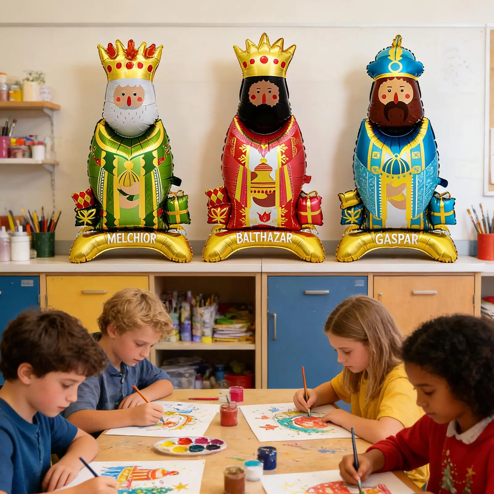 Los Reyes Magos Party-Luftballons, 3-teilig, königsförmig, stehend, Kindertagszubehör, aufblasbarer Urlaubsballon, Party-Dekoration – Detail 9