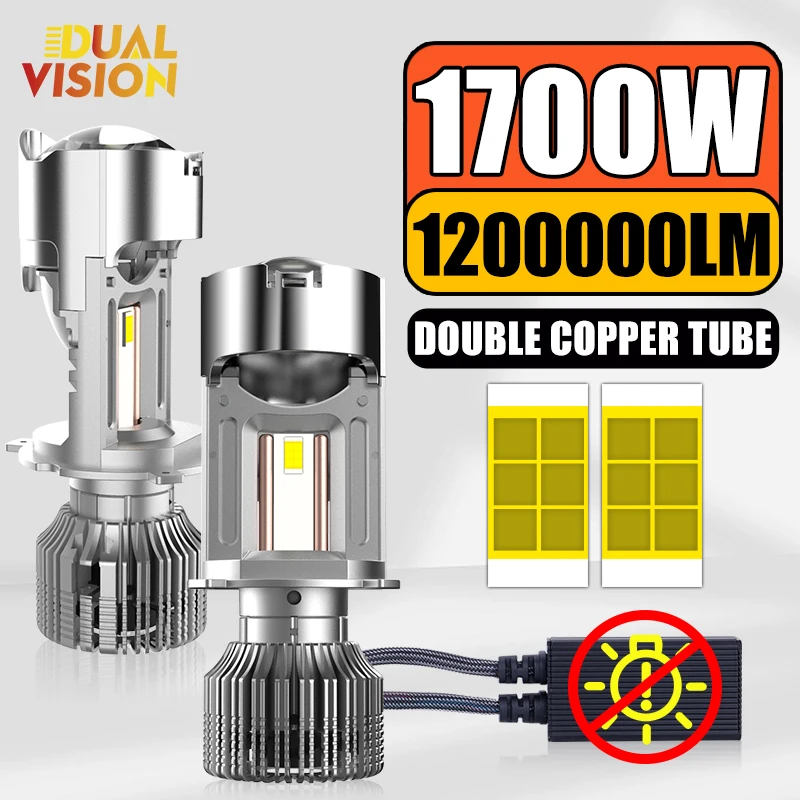 

H4 Светодиодная проекционная линза 1200000LM 1700W Canbus H4 Двойная светодиодная линза HD турбовентилятор LHD 7535 CSP STG диод 6500K Белый 12V 24V