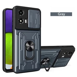 Heavy Duty Armor Case with Card Holder Slot Cover for Motorola Moto G04 (Grey)
