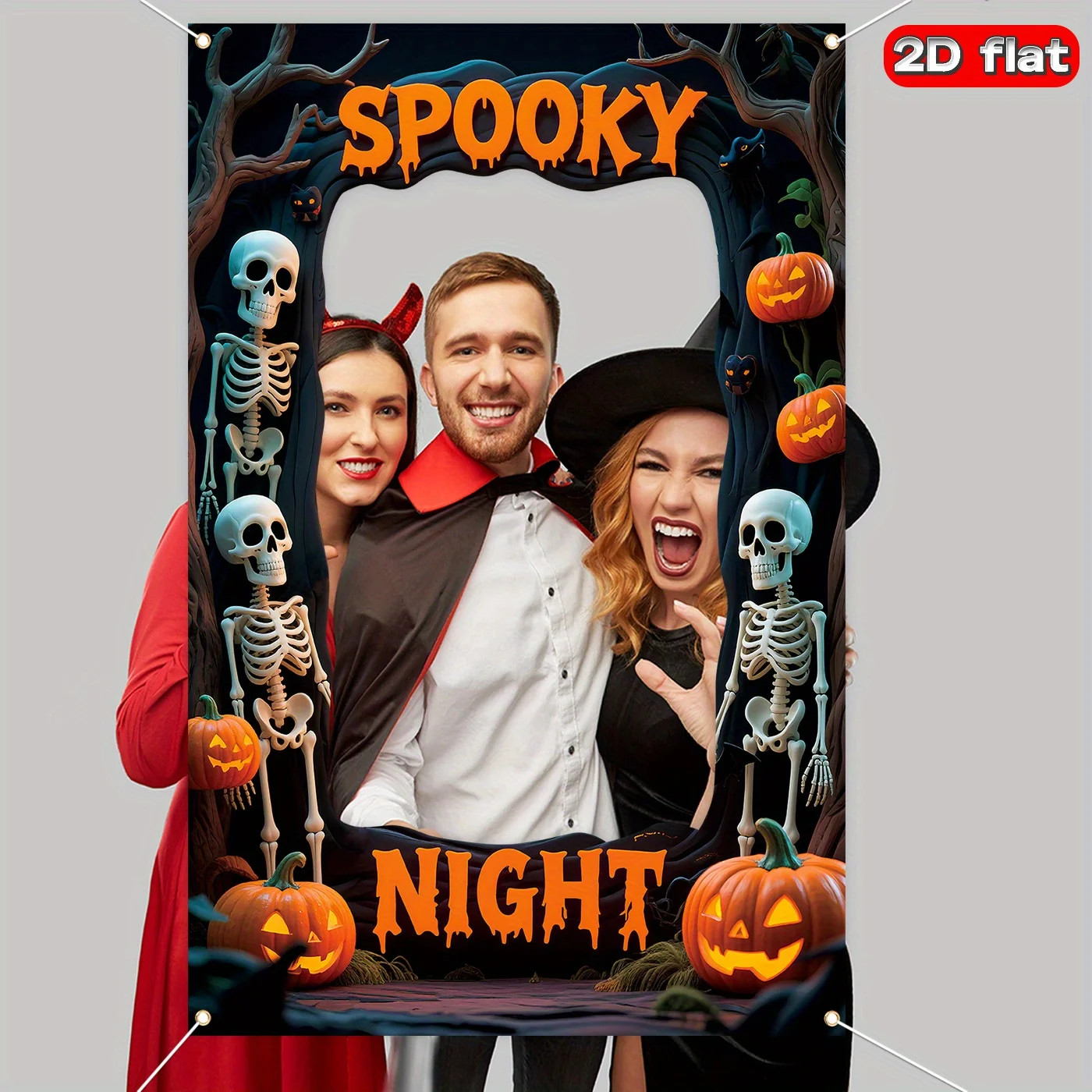 1pc 2D Flache Banner Halloween Themen Foto Rahmen Flagge Polyester Foto Prop Skelett für Mann Kürbis Halloween Party Kulissen – Detail 7