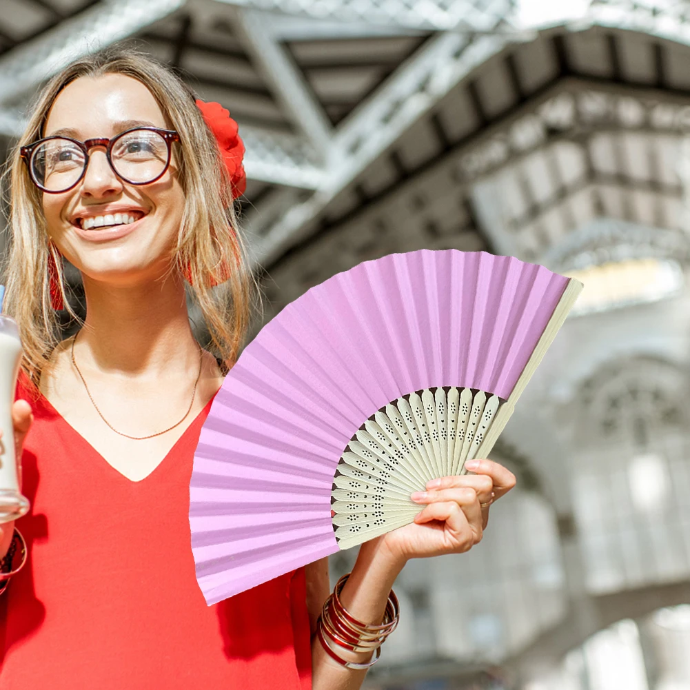 Pink Bamboo Folding Fan for Wedding Party Home Decor