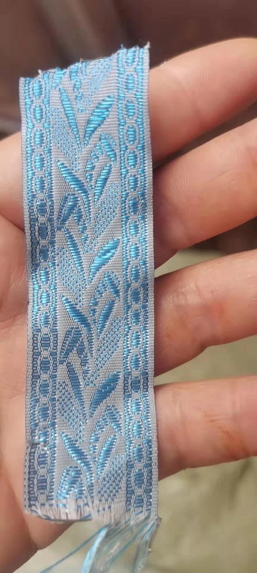 2.5cm 25mm 1' Beautiful Blue Grass Filigree Light Gray Background Costume Lace Beding Laciness National Jacquard Ribbon Webbing
