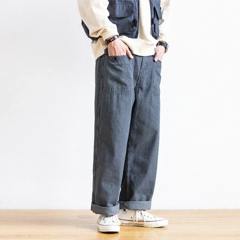 

Свободные прямые повседневные Комбинезоны в японском стиле ретро с широкими штанинами для мужчин и женщин в литературном стиле серые брюки