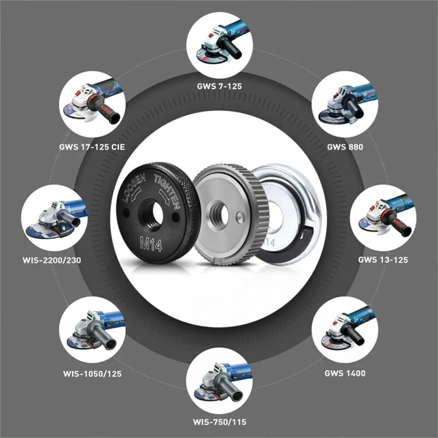 Angle Grinder M14 Thread Inner Outer Flange Nut Set Quick Release Locking Nut Replace Onnfang 1PC