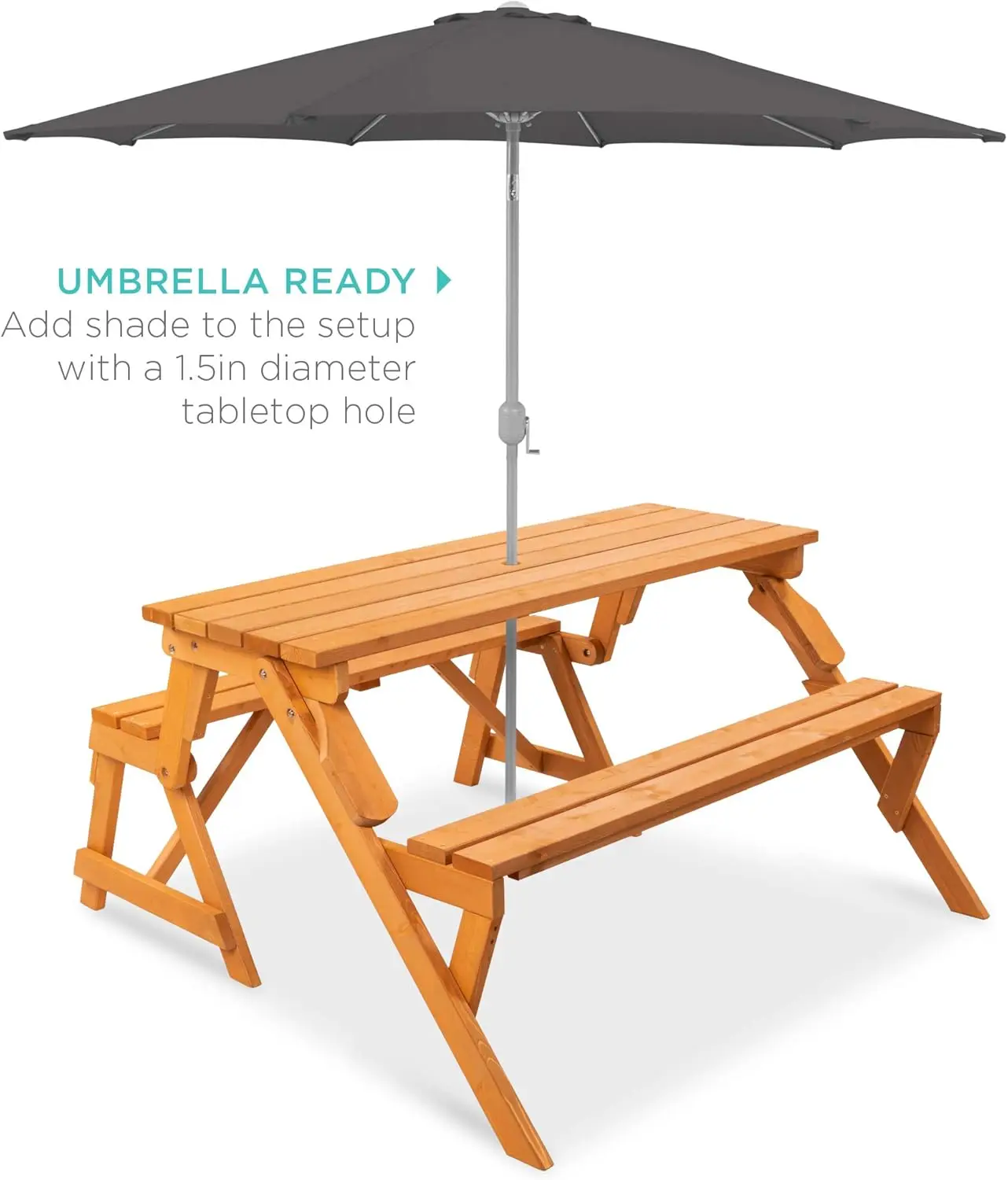 2-in-1 Convertible Wooden Picnic Table & Garden Bench 5