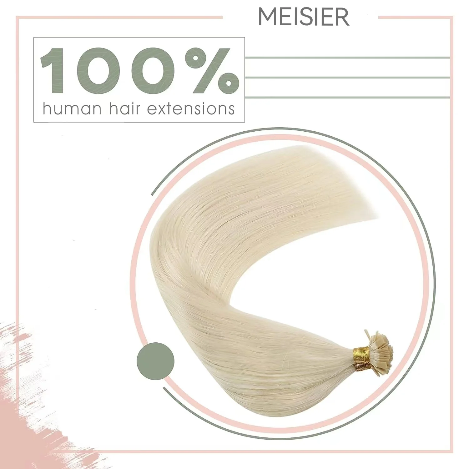 플랫 팁 백금 금발 헤어 익스텐션, 퓨전 헤어 익스텐션, 플랫 팁, 미리 접착된 헤어 익스텐션, 금발 케라틴 헤어, 50G