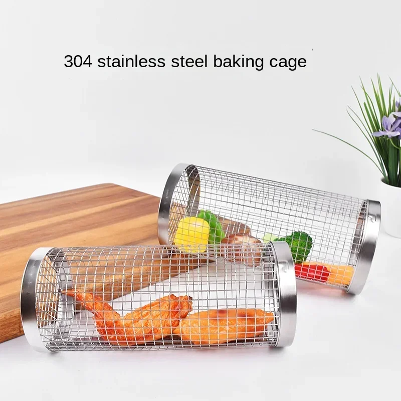 Cylindrical Barbecue Cage, Outdoor Portable Smoke Drum Oven Cage, BBQ Rotating