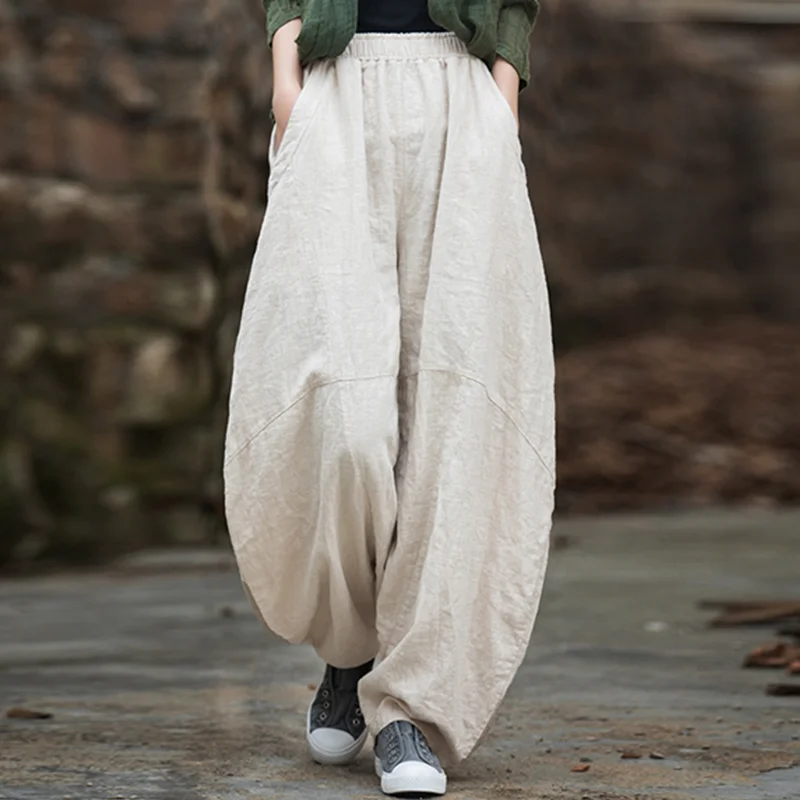 Linen Elastic Waist Cargo Pant