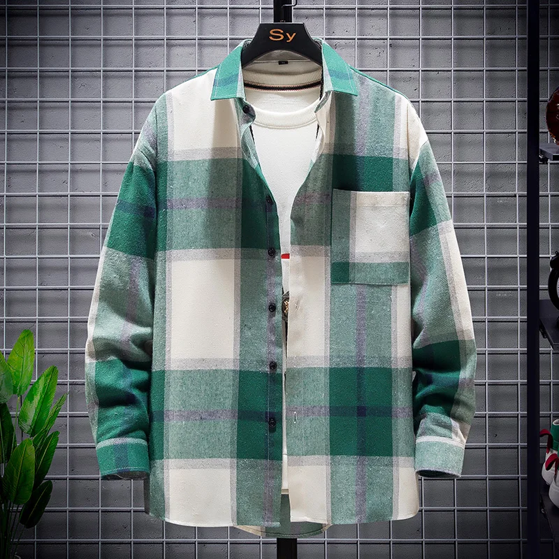 Plaid shirt Men long Sleeve Shirt Casual Social Slim Shirt male Cotton Mens Dress Shirts 4XL 5XL Legible