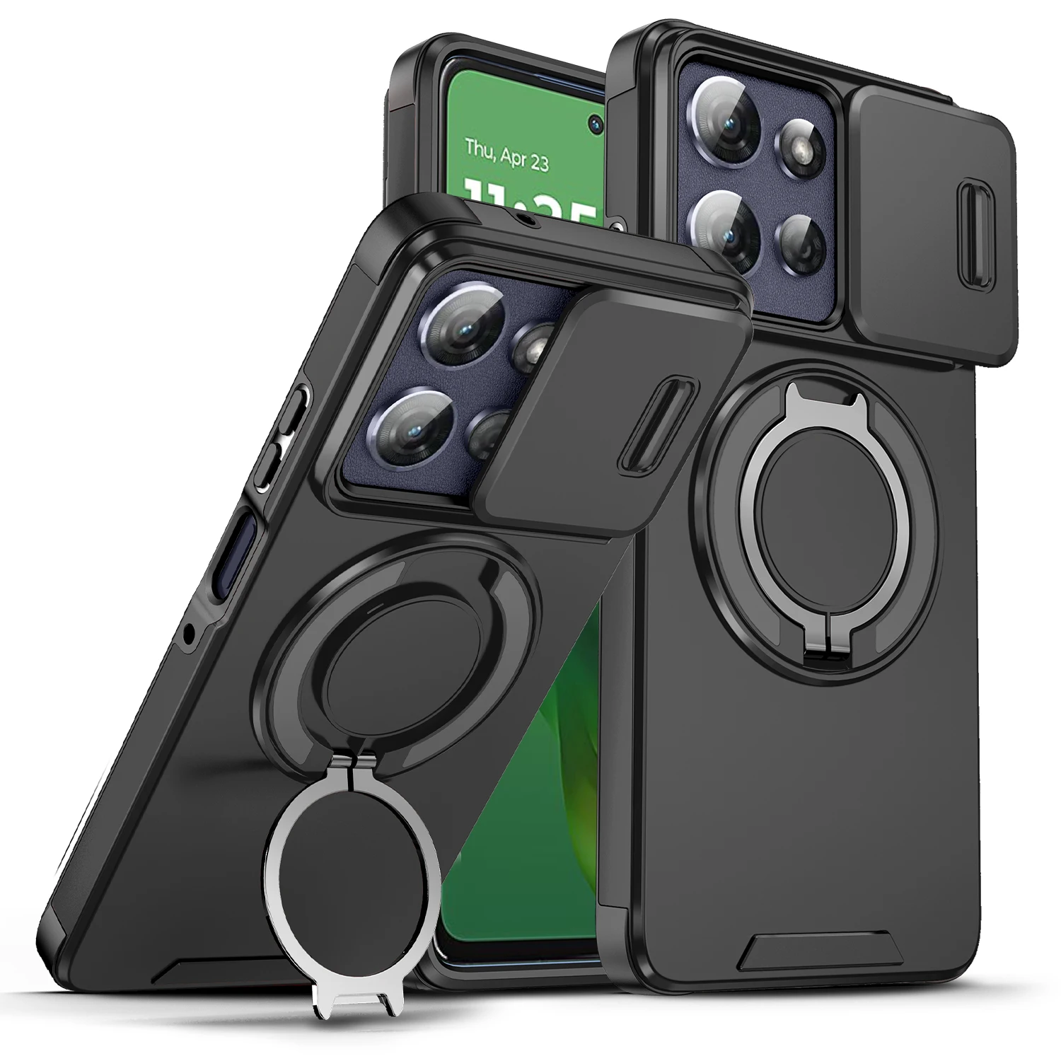 Luxury Lens Sliding Cover Rotating Ring Phone Case with Magnetic Charging Protection