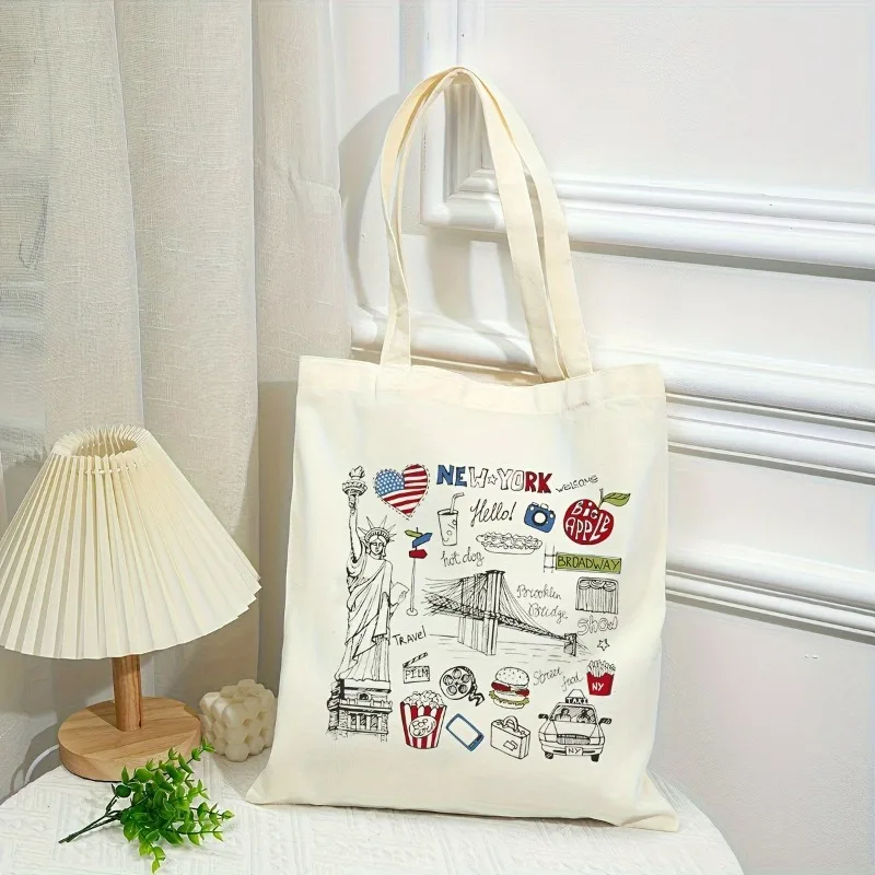 New York Fashionable Women Shoulder Bags Canvas Lady Tote Handbag Large Capacity Shopping Bag Reusable Casual Girl Handbags Gift 3