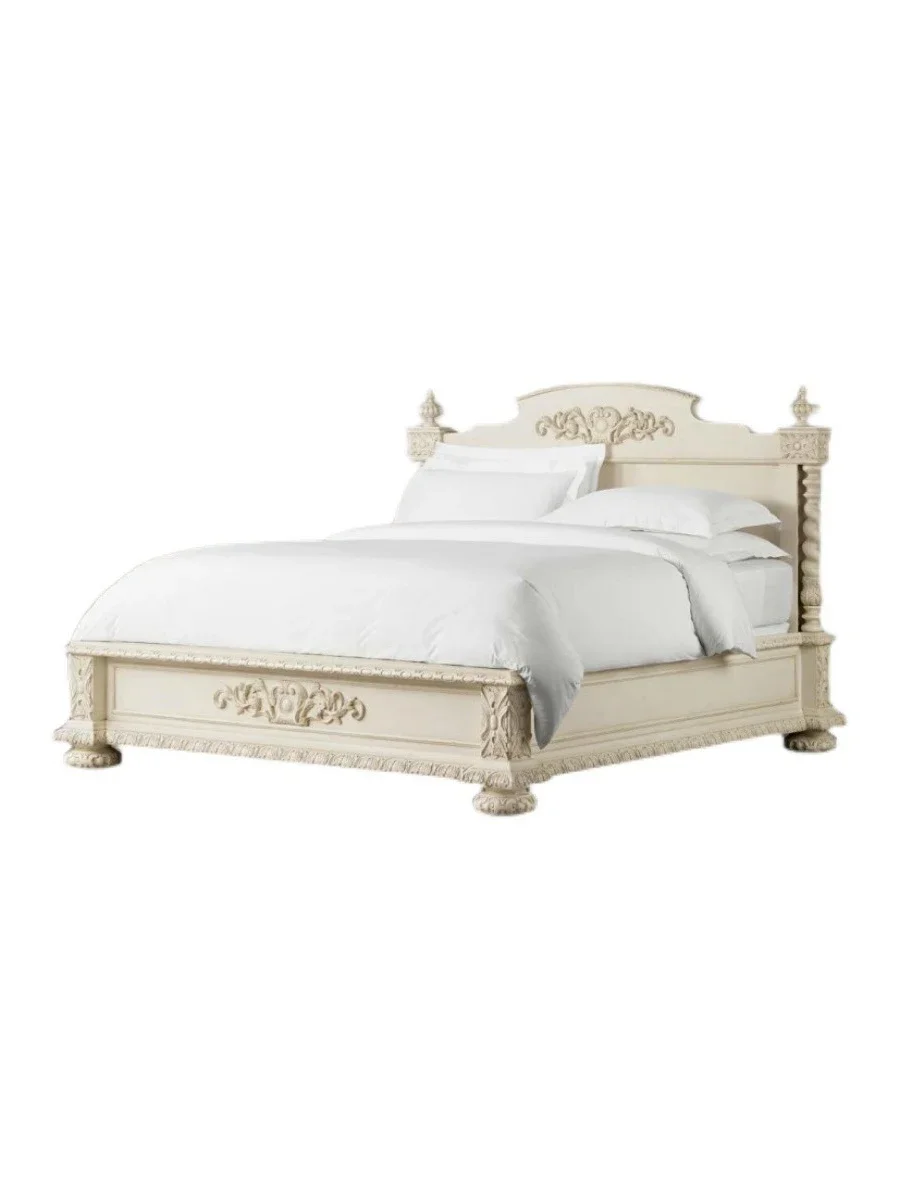 

Customized French solid wood bed double , American rural princess bed, European white carved wedding bedroom king bed