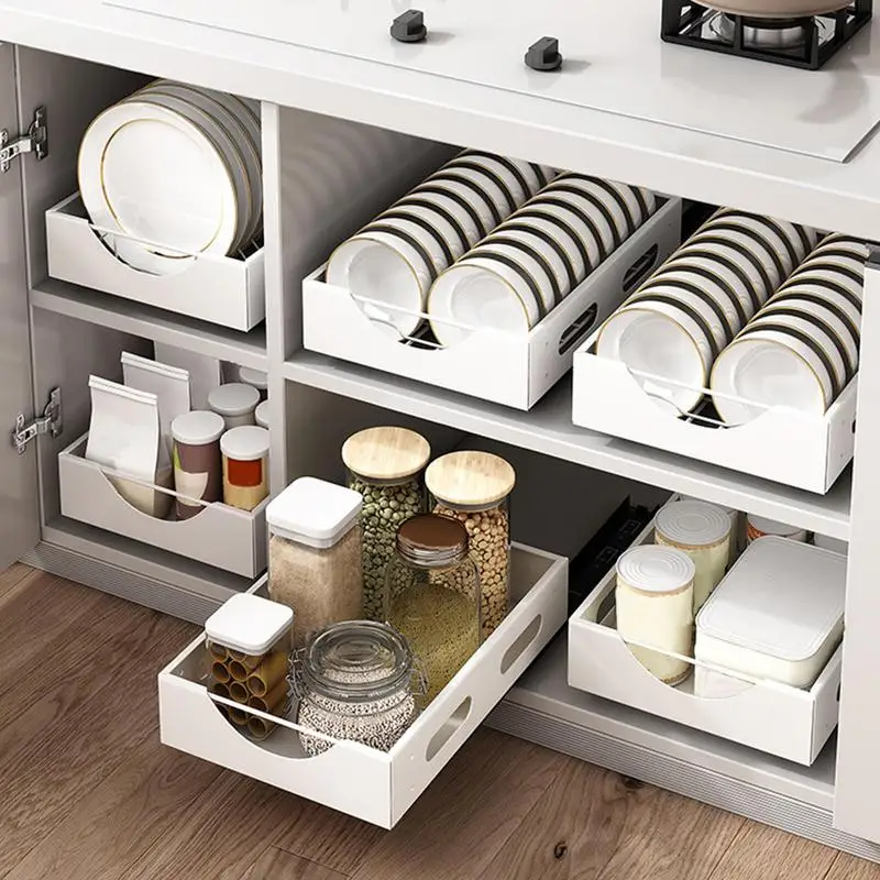 

Kitchen Storage Rack With Sliding Shelf Pull-Out Kitchen Drawer Type Storage Tray Spices Box Storage Rack Cabinets Organizer