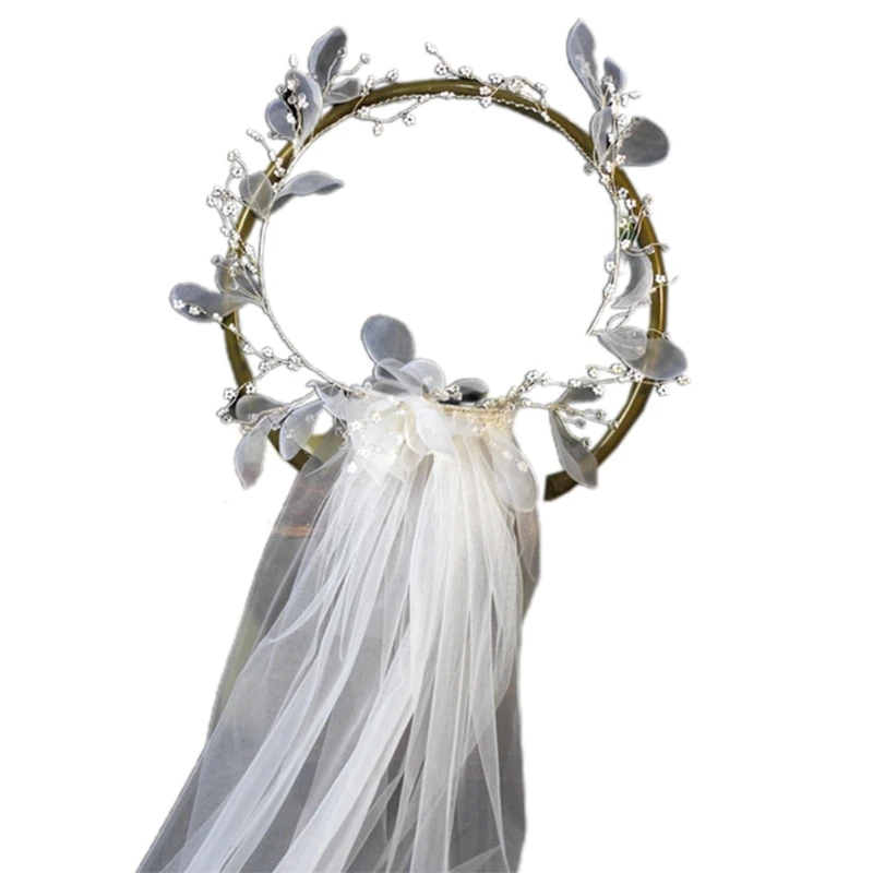 

Bachelorette Party Veil Boho Flower Sheer Veils with Wreath Hair Accessories 1 Tier Shoulder Length Cut 37JB