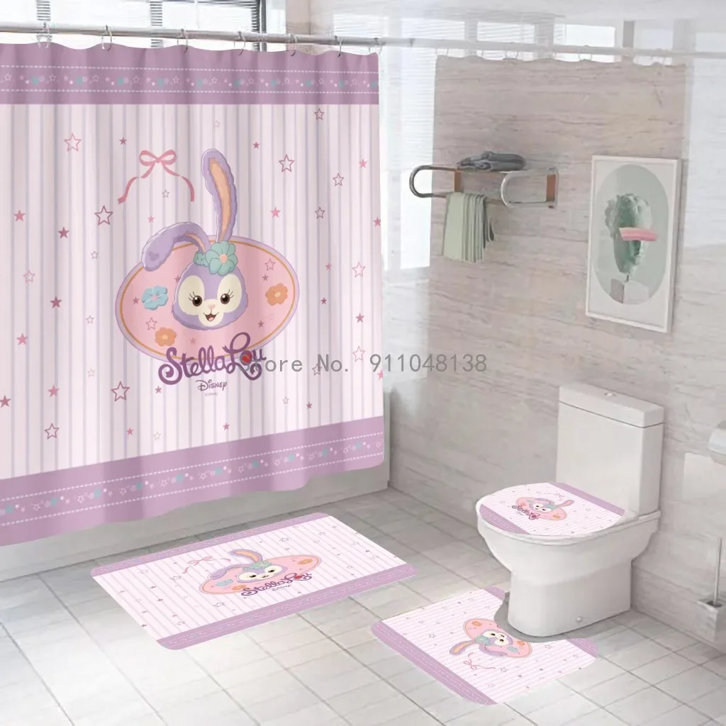 Disney Lovely StellaLou Waterproof Bathroom Shower Curtain in the Bathroom with Hook Set Soft Bath Mat Toilet Carpet Rugs