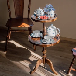 2-Tier  Antique Side Table Wooden Round Tray Victorian Vintage For Coffee Service