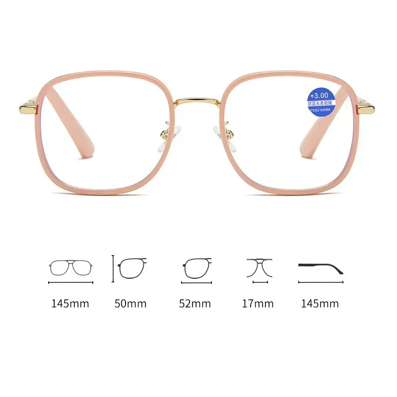 Ladies Square Reading Glasses Fashion Trend Presbyopia Glasses for Women Men Optical Prescription Farsight Eyeglasses 0 To +4.0 6