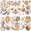 Golden Feather Lion Temporary Tattoos For Women Adult Realistic Fake Mandala Flower Snake Tattoo Sticker Bracelet Washable Tatoo