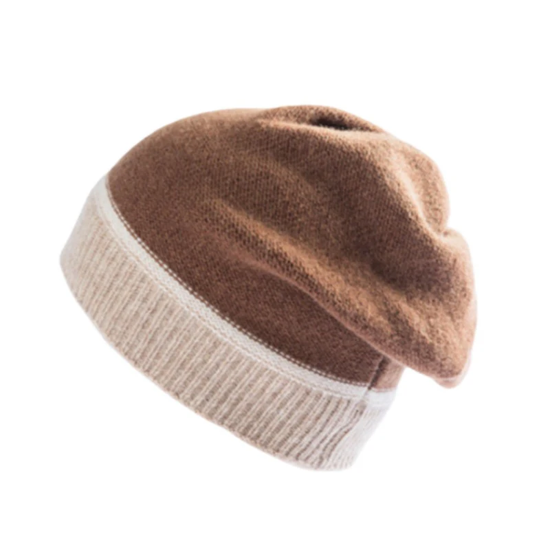 Cappello in pile lavorato a maglia in morbida lana per donna Berretti larghi e larghi Autunno inverno caldo berretto con teschio alla moda a blocchi di colore all'uncinetto_voghion.com