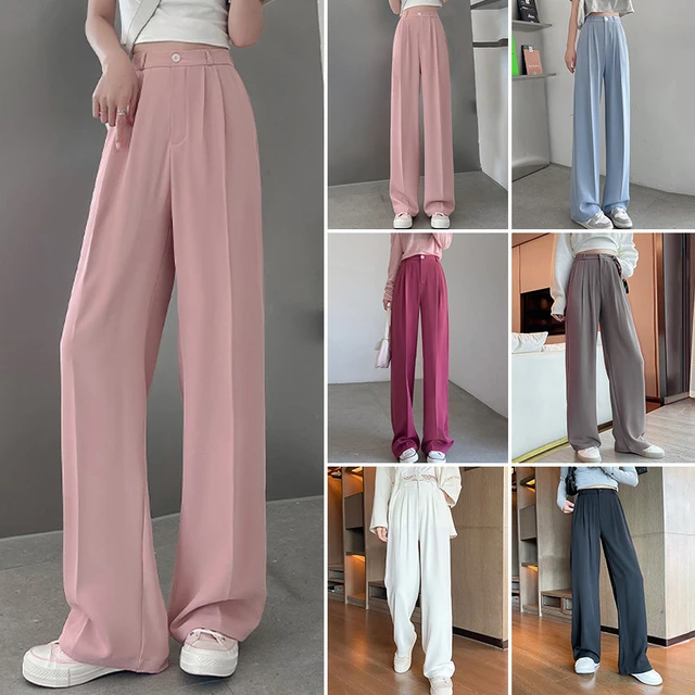 Pantalones anchos elegantes y cómodos para mujeres / Pantalones de cintura  elástica de mujer de estilo coreano / Pantalones escolares de oficina  casuales cómodos -  España