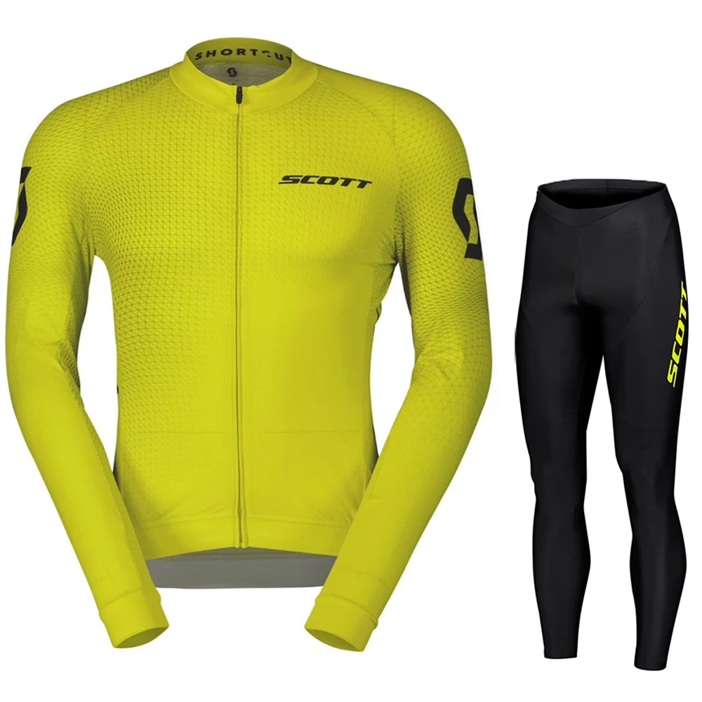 SCOTT Men Cycling Set Jersey Long Sleeve Suits Bib Wear Bicycle Clothes Skinsuit Men Clothing Pants Summer Suit