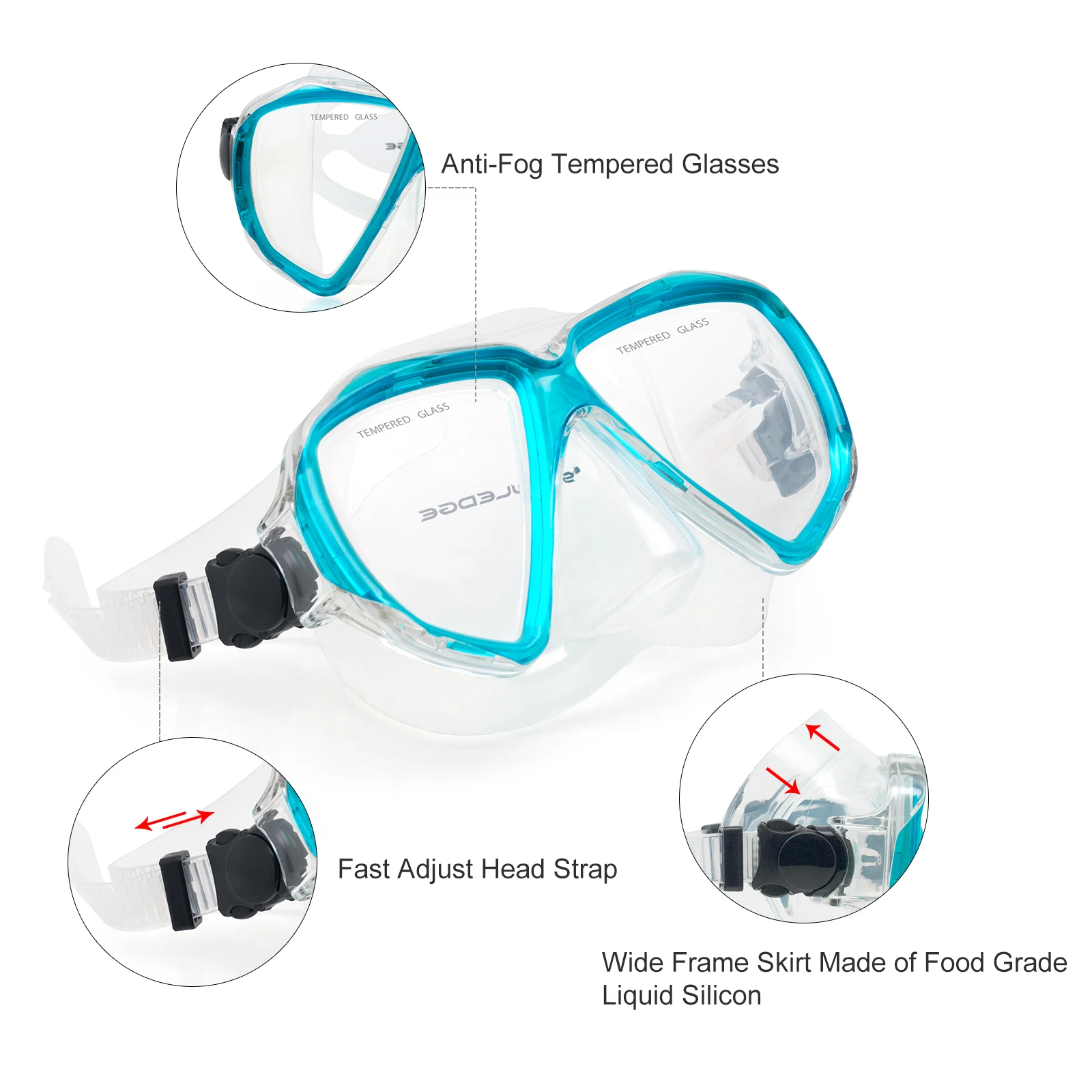 EXP VISION-Anti-Fog Scuba Mask for Adult, Panoramic Diving Kit, Dry Snorkel, Tempered Glass, Swim