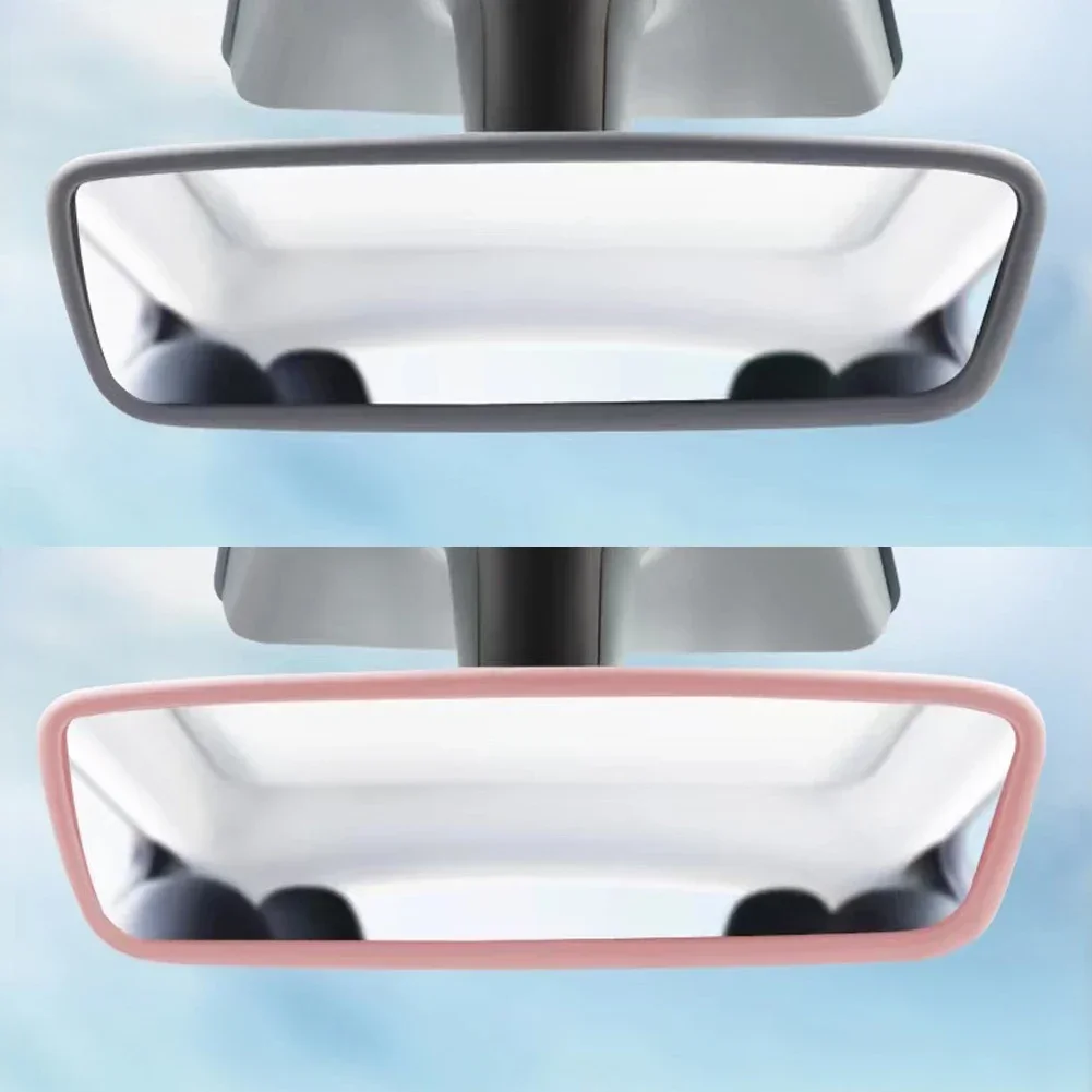 Silicone Rearview Mirror Protector Trim with White and Pink Decor Strip - Interior Accessory