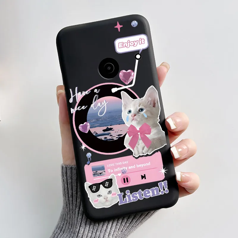 Aesthetic Cute Cat Cartoon Black Silicone Phone Case - Shockproof Protective Bumper