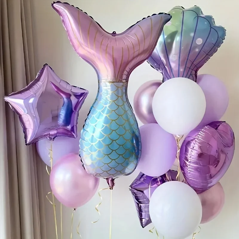 16-teiliges Set Meerjungfrauenschwanz-Muscheln Ballons Unterwasser-Thema Partydekoration Baby-Shower Geburtstagsfeier Zubehör