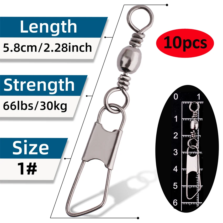 10 Teile/schachtel Wirbel Edelstahl Mit Snap Angelhaken Köder Wirbel Angeln Stecker Pin Lager Roll Wirbel Angelgerät – Detail 11