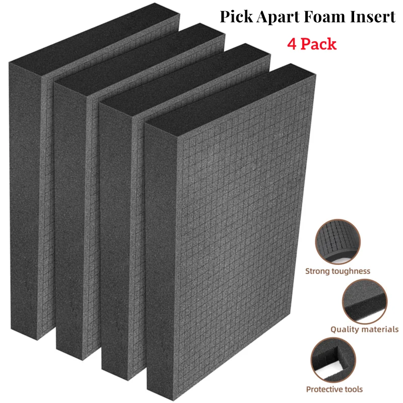 4 PCS Pick Apart Foam Insert Pluck Pre Square Sheet Foam with Bottom Use  for Board Game Box Cases Storage Drawer A 