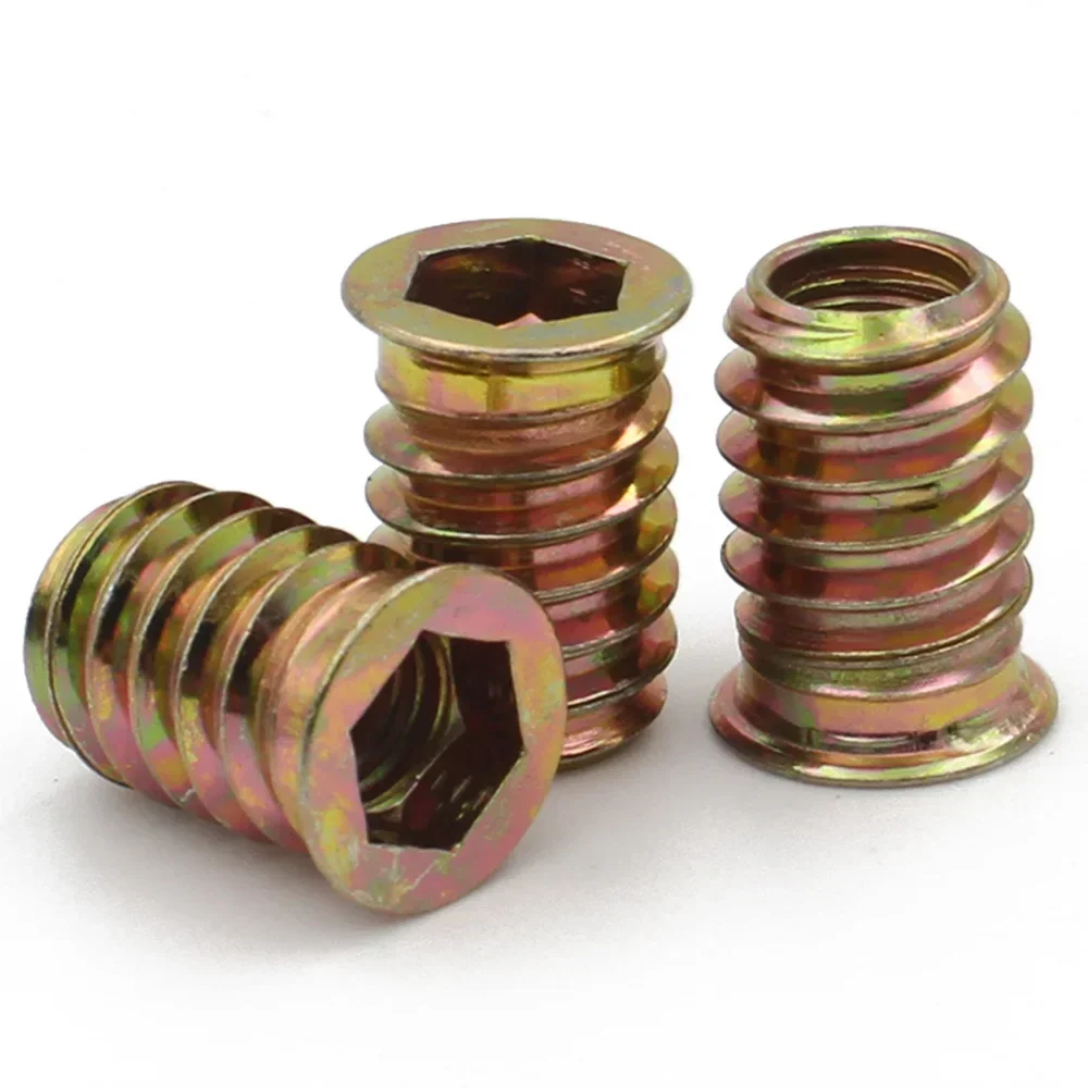 50/10Pcs M6 M8 M10 Flat Head Trapezoidal Zinc-Plated Embedded Hex Socket Nut with Internal and External Threads for Furniture