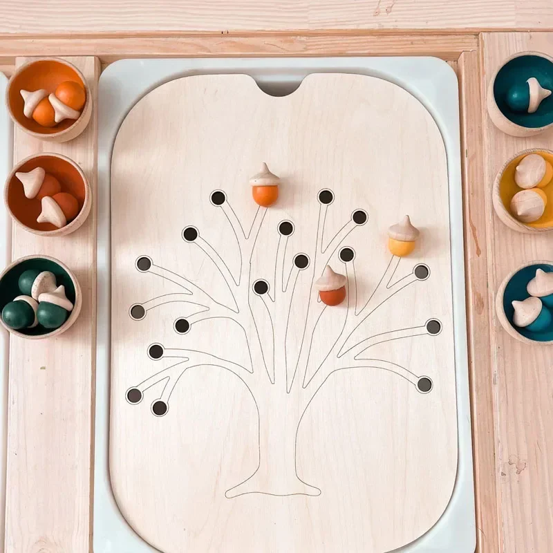 Children's Montessori Sensory Tray Board Game Wooden Christmas Tree Acorn Color Sorter Early Education Training Educational Toys