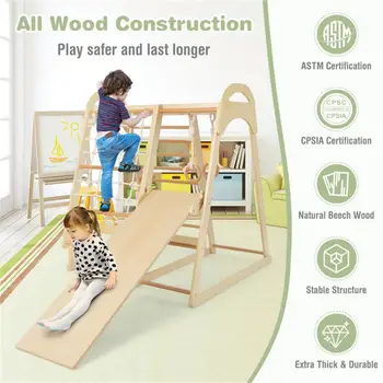 6-in-1 Wooden Jungle Gym Playset for Kids - Outdoor Climbing, Swinging & Sliding Fun 3