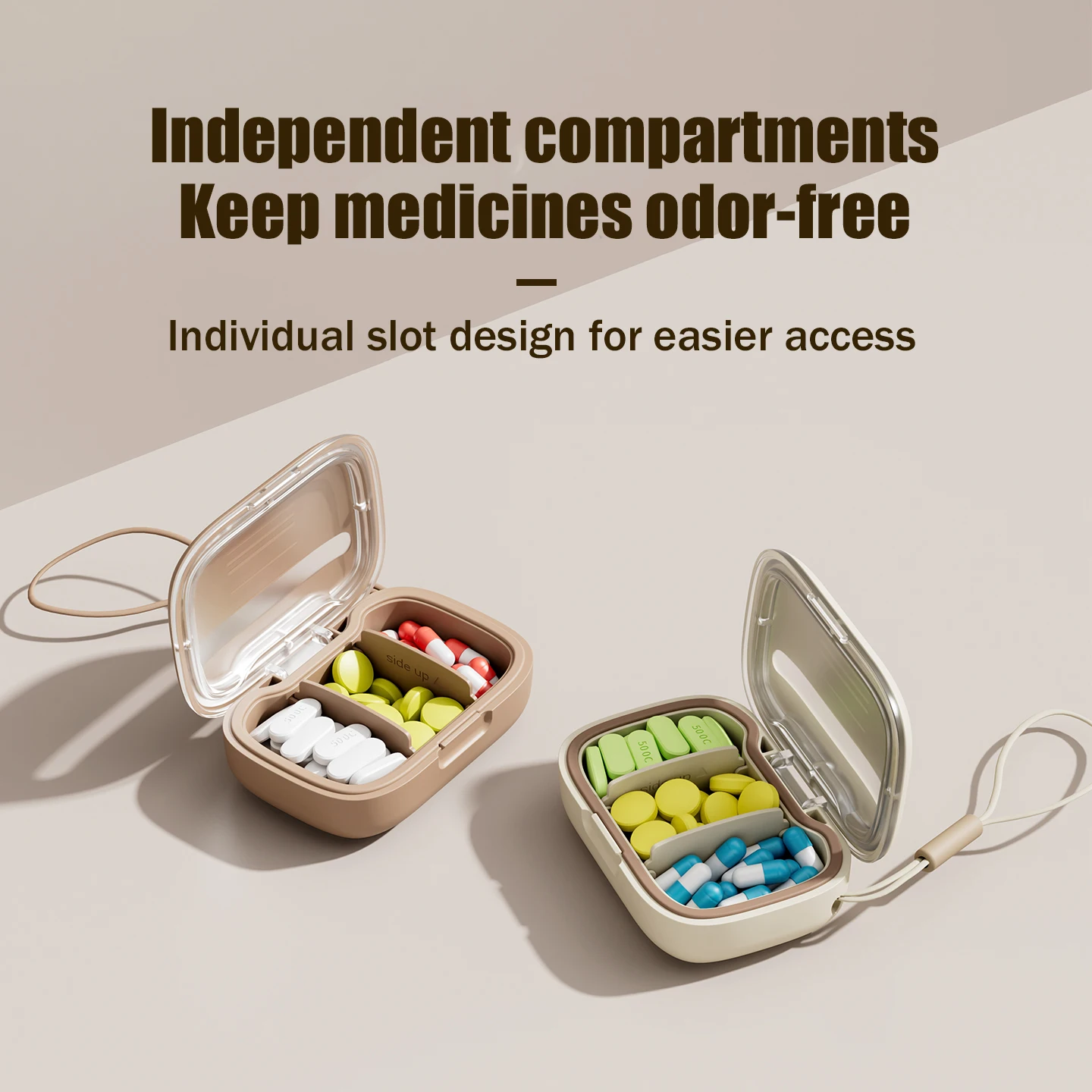 Compact Waterproof Pill Organizer with Lanyard - Airtight & Moisture-Resistant 3-Compartment Design