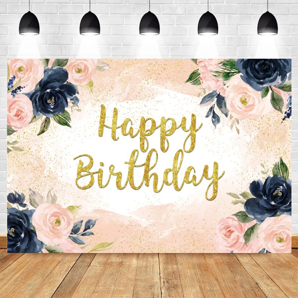 

Happy Adult Birthday Photography Background Flowers Photocall Portrait Party Decor Baby Backdrop Photo Studio Shoot Photozone