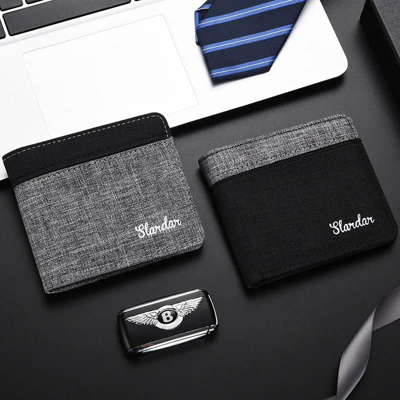 Men's short canvas wallet, student ultra-thin niche wallet, simple and can hold driver's license, men's wallet