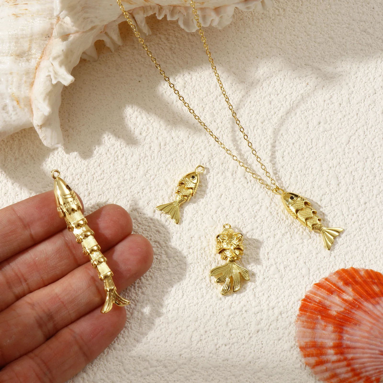 1 Stück Messing Ozean Schmuck Charms 18K vergoldet Fisch Tier schwarz Zirkonia Augen Anhänger für DIY Halskette Schmuckherstellung – Detail 2