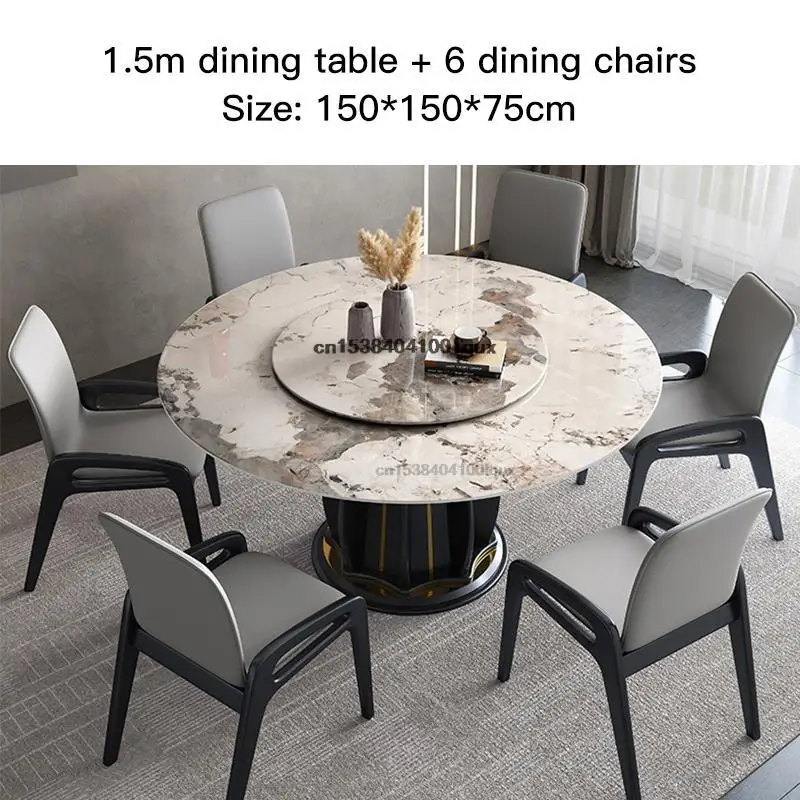 Light Luxury Rock Board Dining Table Carbon Steel Frame Minimalist  Restaurant Round Table With Turntable Suitable For Apartment - AliExpress