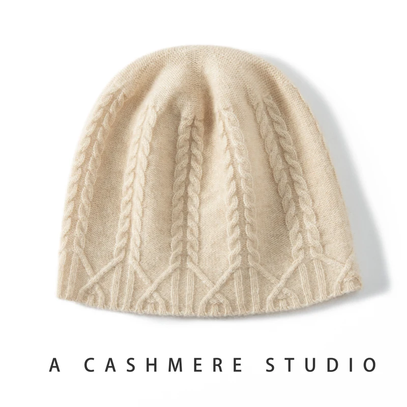 Winter New Women Hat 100% Cashmere Knitted Headgears Beanies Soft Warm Hats Lady Fashion Jacquard Bonnet High Quality Girl Cap 3