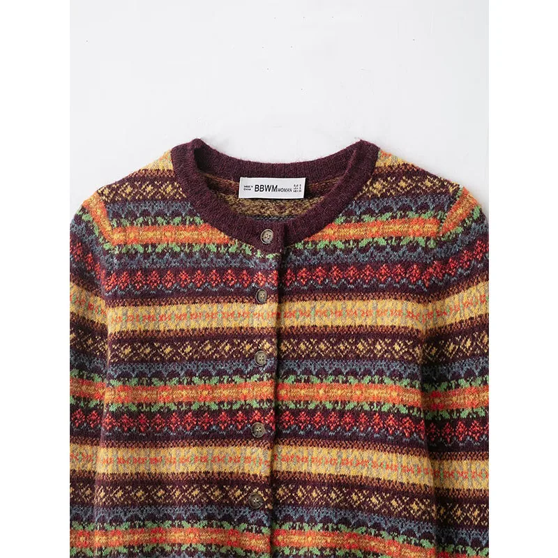 Vintage Casual Chic Women Sweater Long Sleeve Jacquard Knitting Cardigans Fashion 2025 Autumn Winter Cardigan Coat