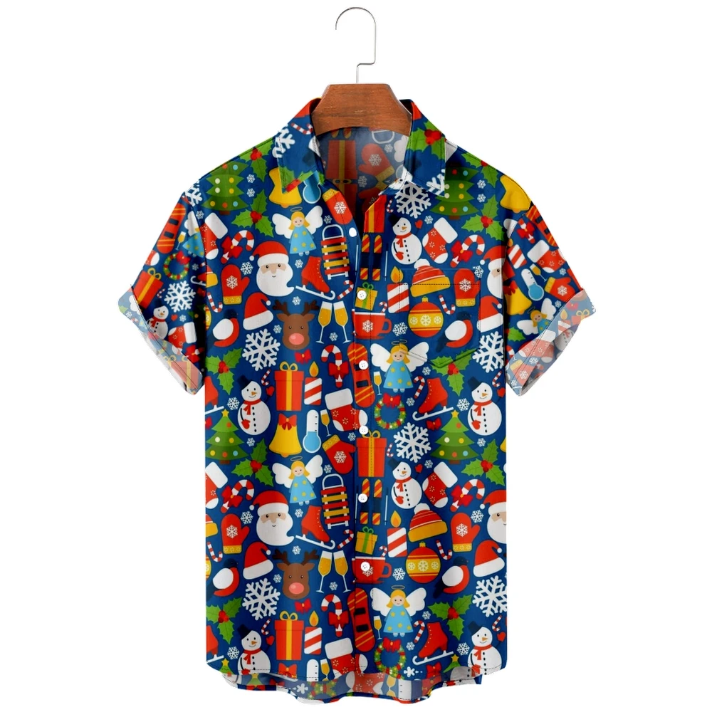 

Men's Hawaiian Shirt loose top Christmas gift print men's shirt fashion shirt men's T-shirt breathable summer short sleeve