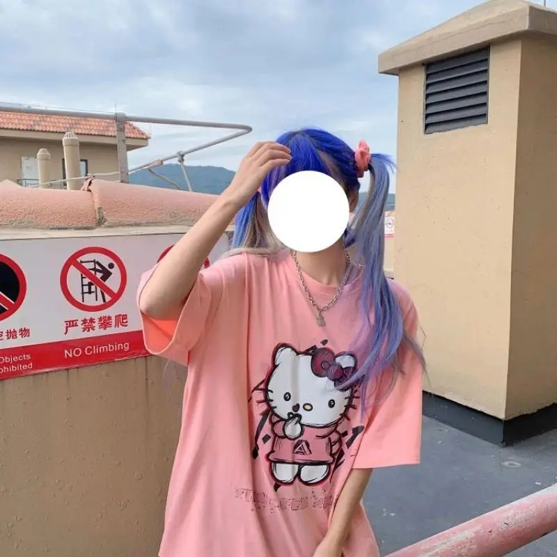 

Sanrio Hello Kitty Short Sleeves T-Shirt Female The New Japanese Cartoon Cute Soft Girl Sweet and Spicy Style Fresh Jacket Trend