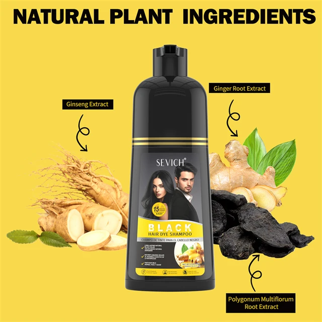 500ml Natural Black Hair Dye Shampoo for Women Men Instant Gray To Black Hair Color Shampoo Men Beard Coloring Shampoo Hair Dyed